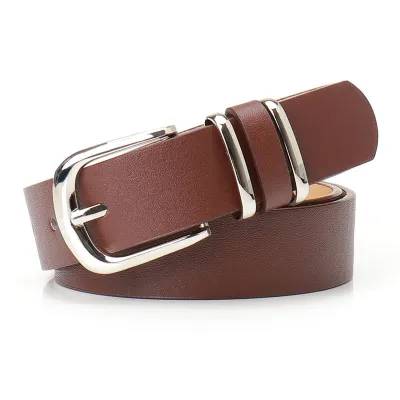 Women Fashion Simple Solid Color Leopard PU Leather Double Ring Belt