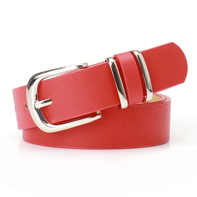Women Fashion Simple Solid Color Leopard PU Leather Double Ring Belt