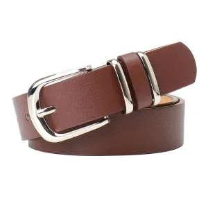 Women Fashion Simple Solid Color Leopard PU Leather Double Ring Belt