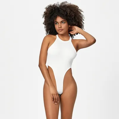 Women Sexy Solid Color Sleeveless T-Shaped Tight Bodysuit