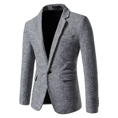 Men Fashion Casual Slim-Fit Plaid Jacket Blazer Long Sleeve