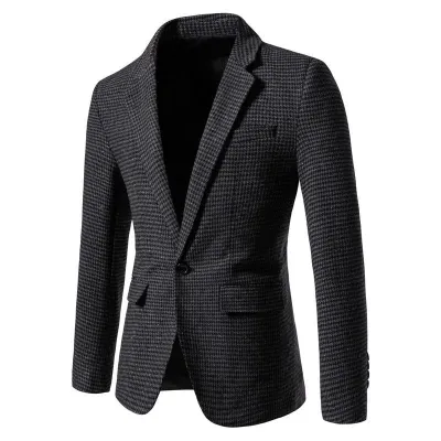 Men Fashion Casual Slim-Fit Plaid Jacket Blazer Long Sleeve