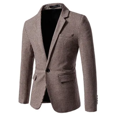 Men Fashion Casual Slim-Fit Plaid Jacket Blazer Long Sleeve
