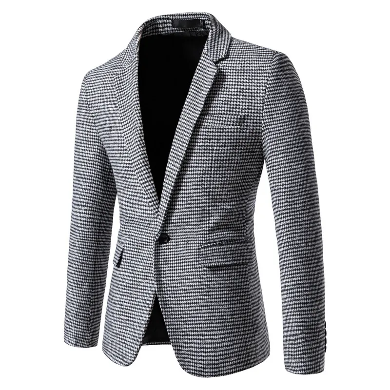 Men Fashion Casual Slim-Fit Plaid Jacket Blazer Long Sleeve