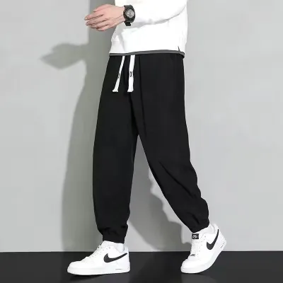 Men Casual Loose Ice Silk Sports Drawstring Pants
