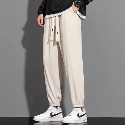 Men Casual Loose Ice Silk Sports Drawstring Pants