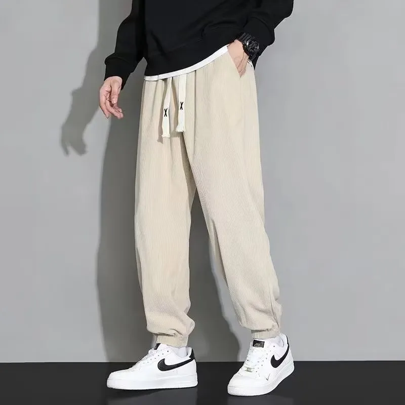 Men Casual Loose Ice Silk Sports Drawstring Pants