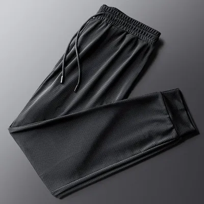 Men Casual Loose Ice Silk Thin Mesh Cropped Sports Pants
