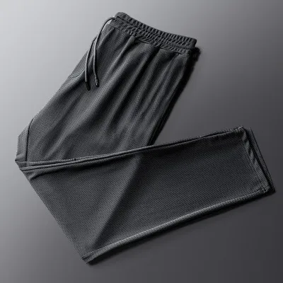 Men Casual Loose Ice Silk Thin Mesh Cropped Sports Pants