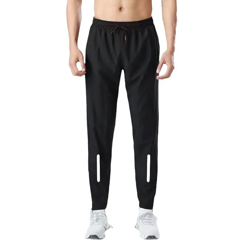 Men Casual Loose Quick-Drying Zipper Sports Pants Mid-Waist Straight Leg
