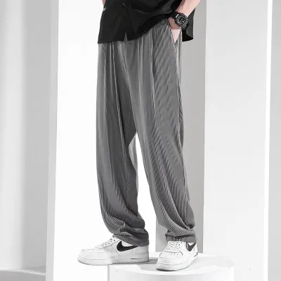 Men Casual Loose Thin Ice Silk Sports Wide-Leg Pants