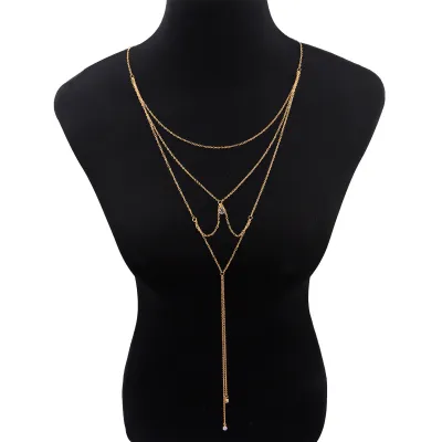 Women Fashion Simple Rhinestone Alloy Cross Chain Body Jewelry Geometric
