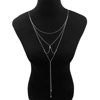 Women Fashion Simple Rhinestone Alloy Cross Chain Body Jewelry Geometric