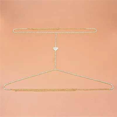 Women Fashion Sexy Heart Rhinestone Body Chain