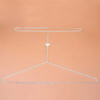 Women Fashion Sexy Heart Rhinestone Body Chain
