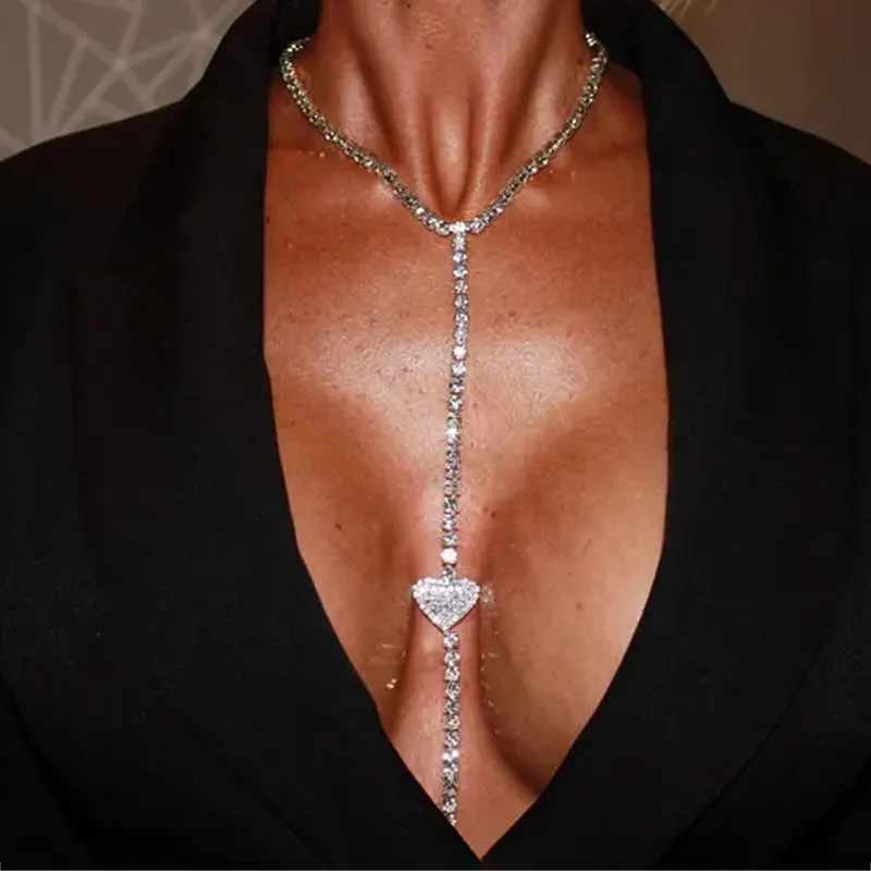 Women Fashion Sexy Heart Rhinestone Body Chain