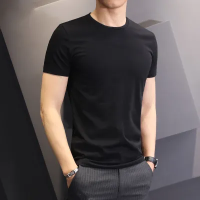Camiseta Básica Hombre Manga Corta Cuello Redondo Ajustada Talla Grande Color Liso