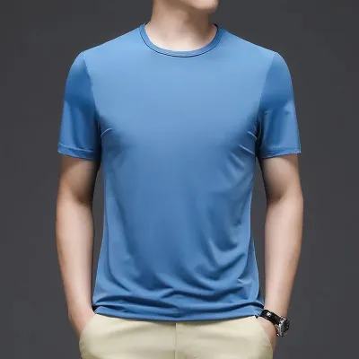 Camiseta Básica Hombre Manga Corta Cuello Redondo Ajustada Talla Grande Color Liso
