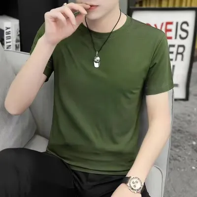 Camiseta Básica Hombre Manga Corta Cuello Redondo Ajustada Talla Grande Color Liso