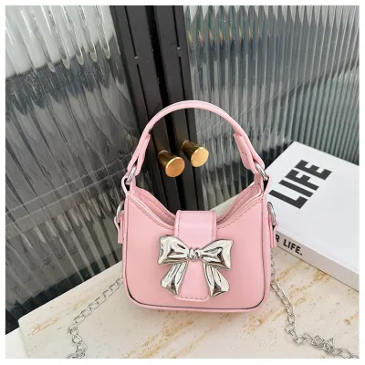 Kids Casual Cute Bow Chain Crossbody Bag - PU Solid Color