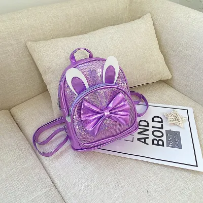 Kids Casual Cute Bow Sequins PU Leather Backpack