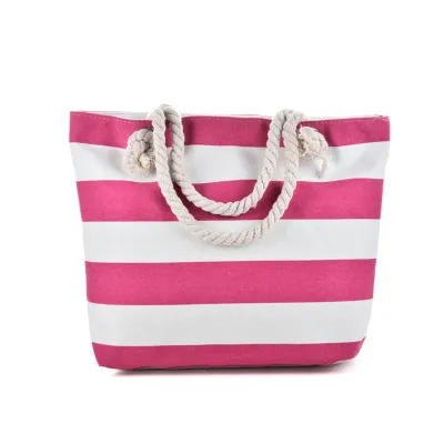 Women Fashion Casual Stripe Canvas Shoulder Beach Tote Bag