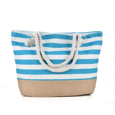 Women Fashion Casual Stripe Canvas Shoulder Beach Tote Bag