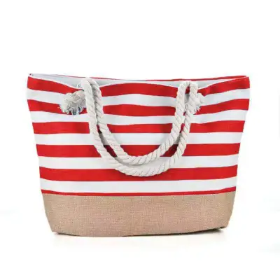 Women Fashion Casual Stripe Canvas Shoulder Beach Tote Bag