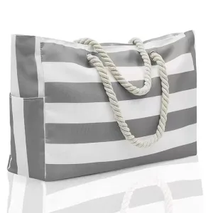 Women Fashion Casual Stripe Large Capacity Canvas Beach Shopping Bag