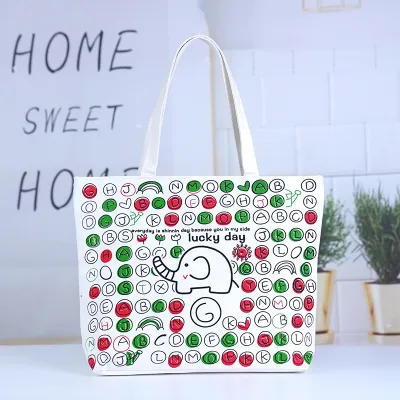 Women Fashion Casual Printed Large Capacity Canvas Beach Shopping Bag
