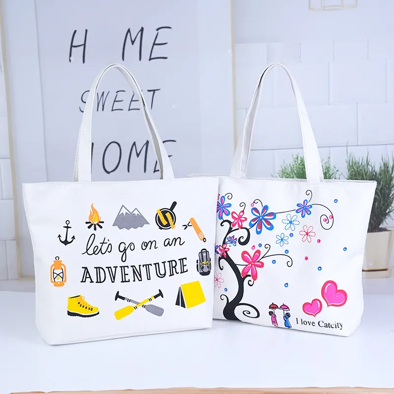 Women Fashion Casual Printed Large Capacity Canvas Beach Shopping Bag