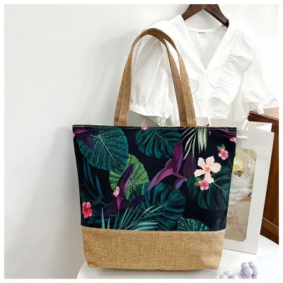 Women Fashion Casual Printed Large Capacity Canvas Shoulder Beach Bag