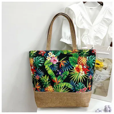 Women Fashion Casual Printed Large Capacity Canvas Shoulder Beach Bag
