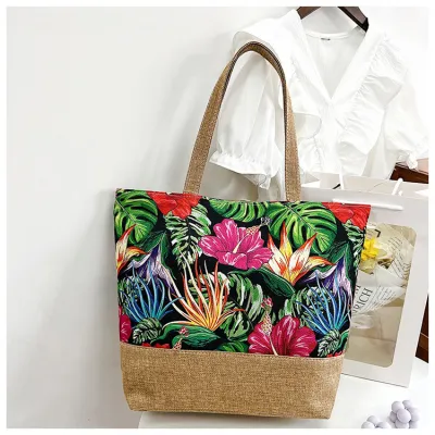 Women Fashion Casual Printed Large Capacity Canvas Shoulder Beach Bag