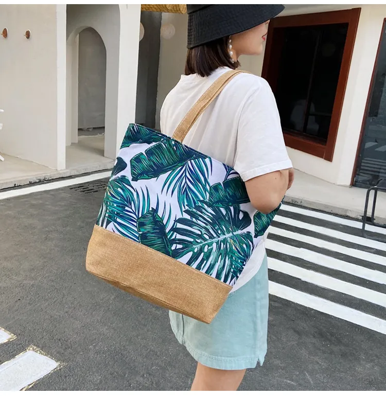 Women Fashion Casual Printed Large Capacity Canvas Shoulder Beach Bag