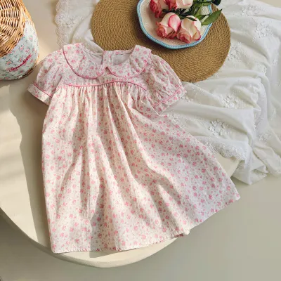 Kids Toddler Girls Casual Cute Tiny Flower Print Short Sleeve Dress
