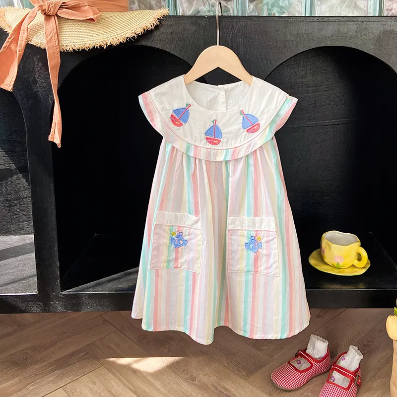 Kids Toddler Girls Casual Stripe Print Sleeveless Cotton Dress