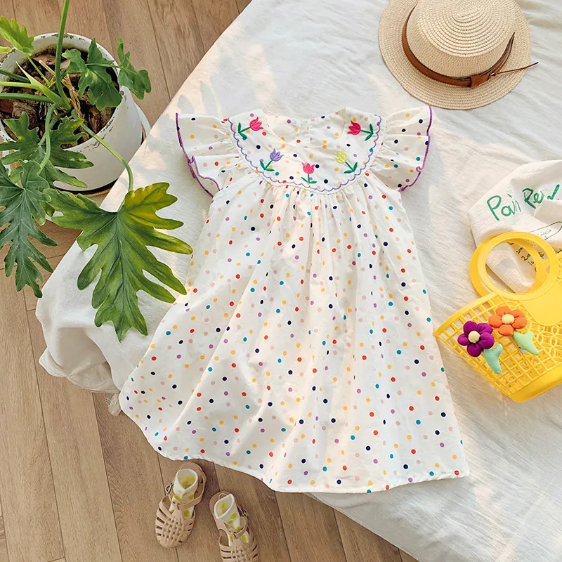 Kids Toddler Girls Casual Cute Polka Dot Print Fluttering Sleeve Princess Dress