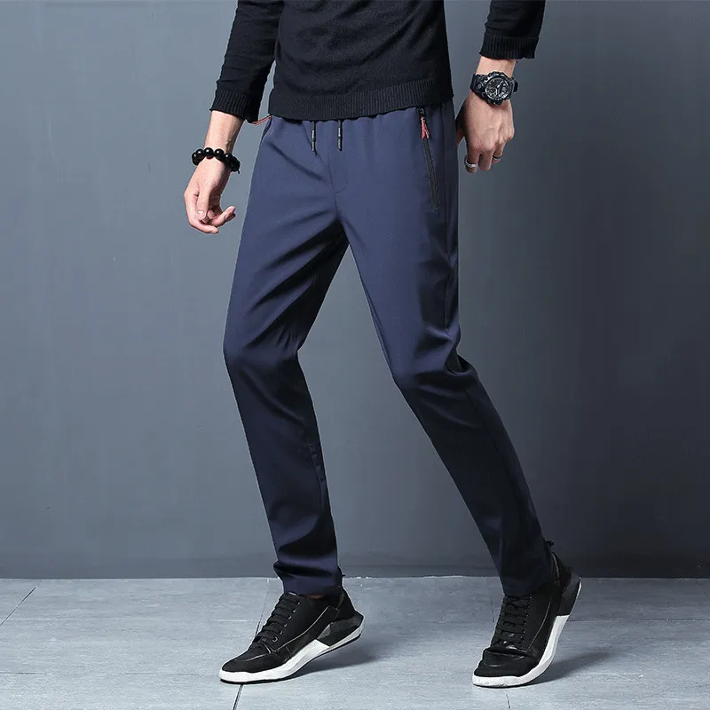 Men Casual Loose Solid Color Zipper Slim-Fit Sports Pants