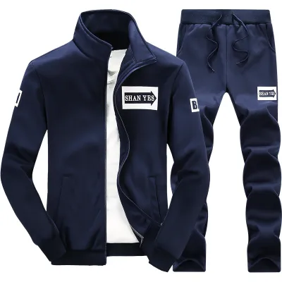 Men Casual Sport Plus Size Long Sleeve Stand Collar Coat Pants Sets