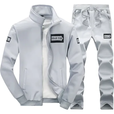 Men Casual Sport Plus Size Long Sleeve Stand Collar Coat Pants Sets
