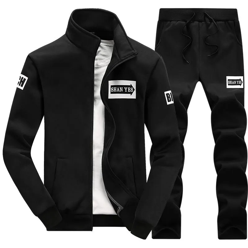 Men Casual Sport Plus Size Long Sleeve Stand Collar Coat Pants Sets