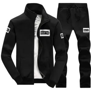 Men Casual Sport Plus Size Long Sleeve Stand Collar Coat Pants Sets