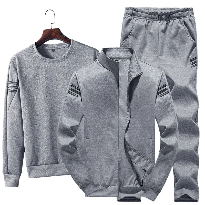Men Casual Sport Plus Size Long Sleeve Sweatshirt Coat and Pants Three-Piece Set