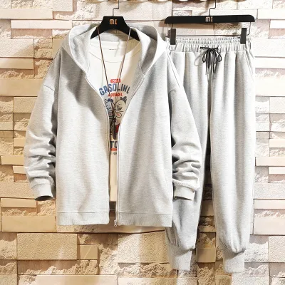 Men Casual Sport Plus Size Long Sleeve Hooded Sweatshirt Pants Set