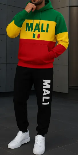 Men Fashion Casual Stripe Print Plus Size Long Sleeve Hoodies Pants Sets
