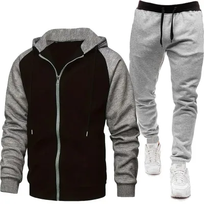 Men Casual Sport Long Sleeve Hooded Coat Pants Sets