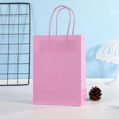 21*11*27cm Custom Rectangular Candy Color Kraft Paper Packaging Shopping Bag