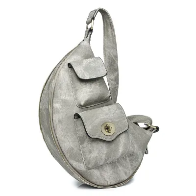 Women Fashion Simple Retro PU Large Capacity Zipper Chest Bag