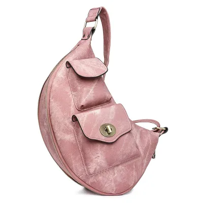 Women Fashion Simple Retro PU Large Capacity Zipper Chest Bag
